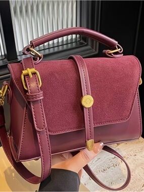 Classic Suede-Top Structured Satchel - Plum